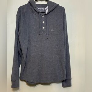 NWT American Eagle Outfitters Hooded Henley Pullover Shirt Men's Charcoal Gray